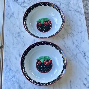 Mary Engelbreit • 2001 • Pair of Cherry Design Polka Dot 9” Bowls